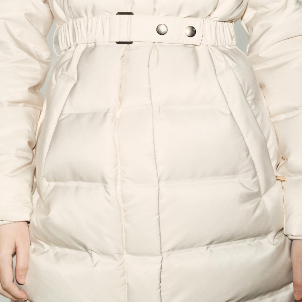 ZARA Women’s Water Repellent Windproof Hooded Puffer Coat(Ecru, US L) - Picture 6 of 16